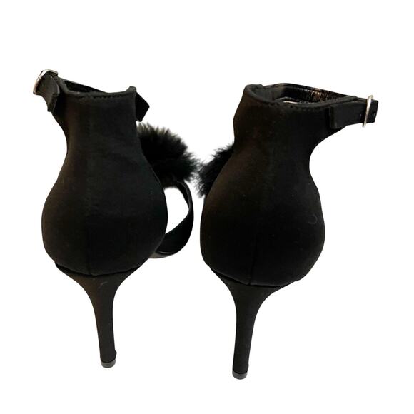 NEW BCBGeneration Abiny Feather Pom Pom Heels Black Pointy Ankle Strap Stiletto - Picture 5 of 7